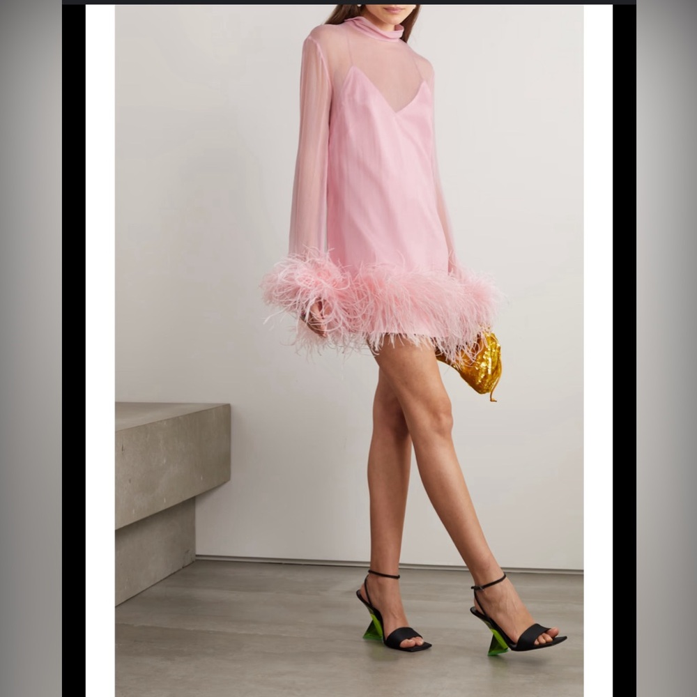 ISO Taller Marmo Gina Spirito Feather Trimmed Silk Minidress